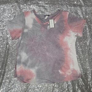 HEIMISH USA Pink and Gray Tie-Dye Short Sleeve Tee
